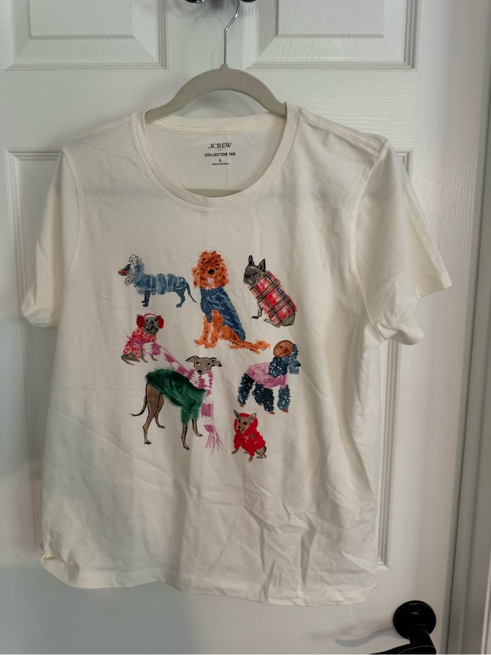 J. Crew White Tee with Colorful Dog Embroidery